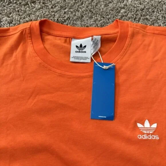 adidas Men's Trefoil Essentials Short Sleeve T-Shirt Orange Pull Over Size XL - Picture 3 of 10